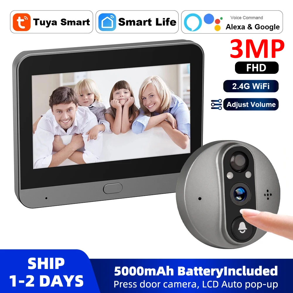3MP WiFi Smart Tuya Peephole 5 - Smart Doorbell Wired avaliação e preço